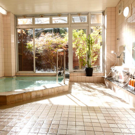 Onsen at the Marukin Ryokan hotel in Happo Village, Japan